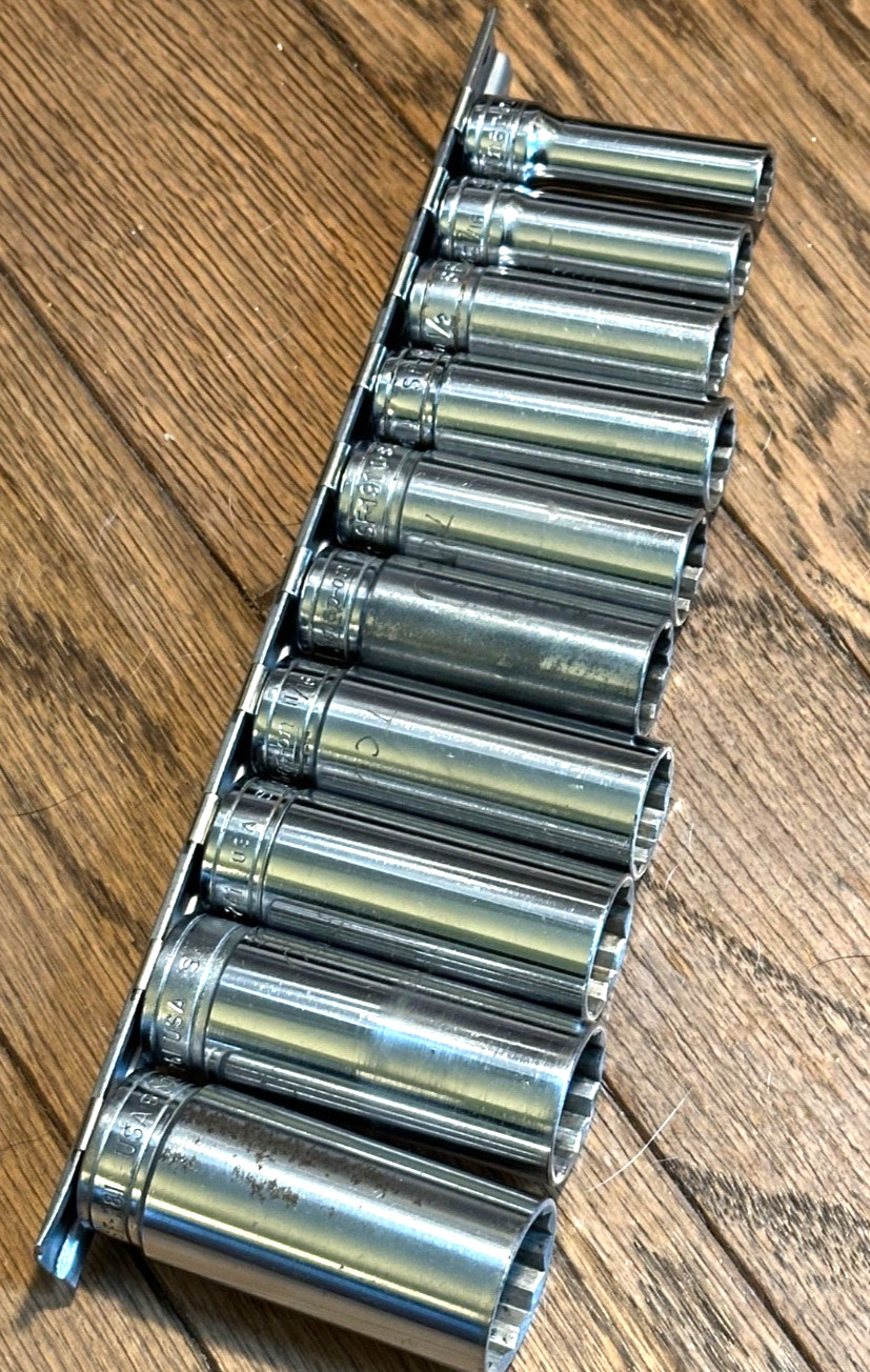 🇺🇸 Snap On Tools DEEP SAE 3/8” – 7/8″ Socket Set Lot 12-PT Drive Rail Rack