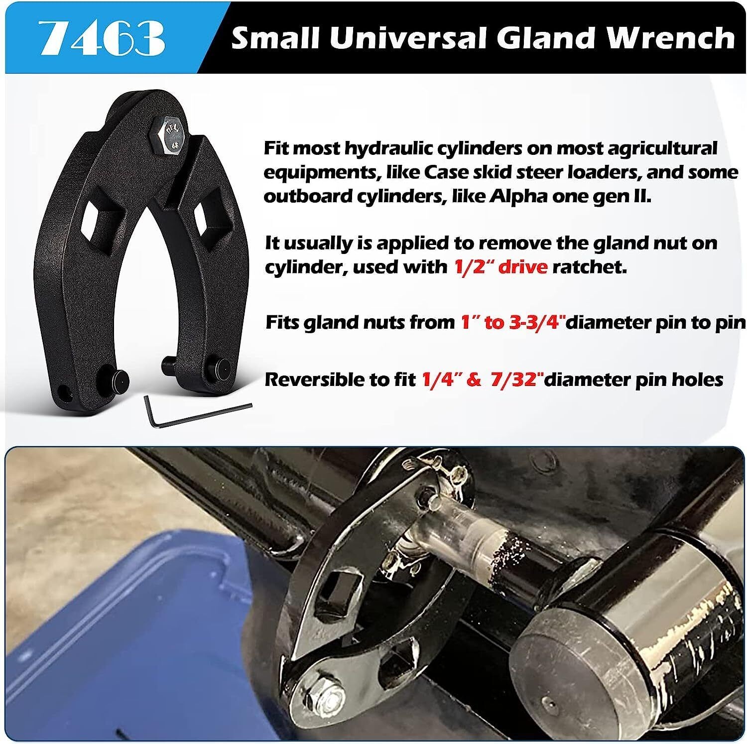 Small Adjustable Gland Nut Wrench 7463 for Hydraulic Cylinders From 1 to 3-3/4″