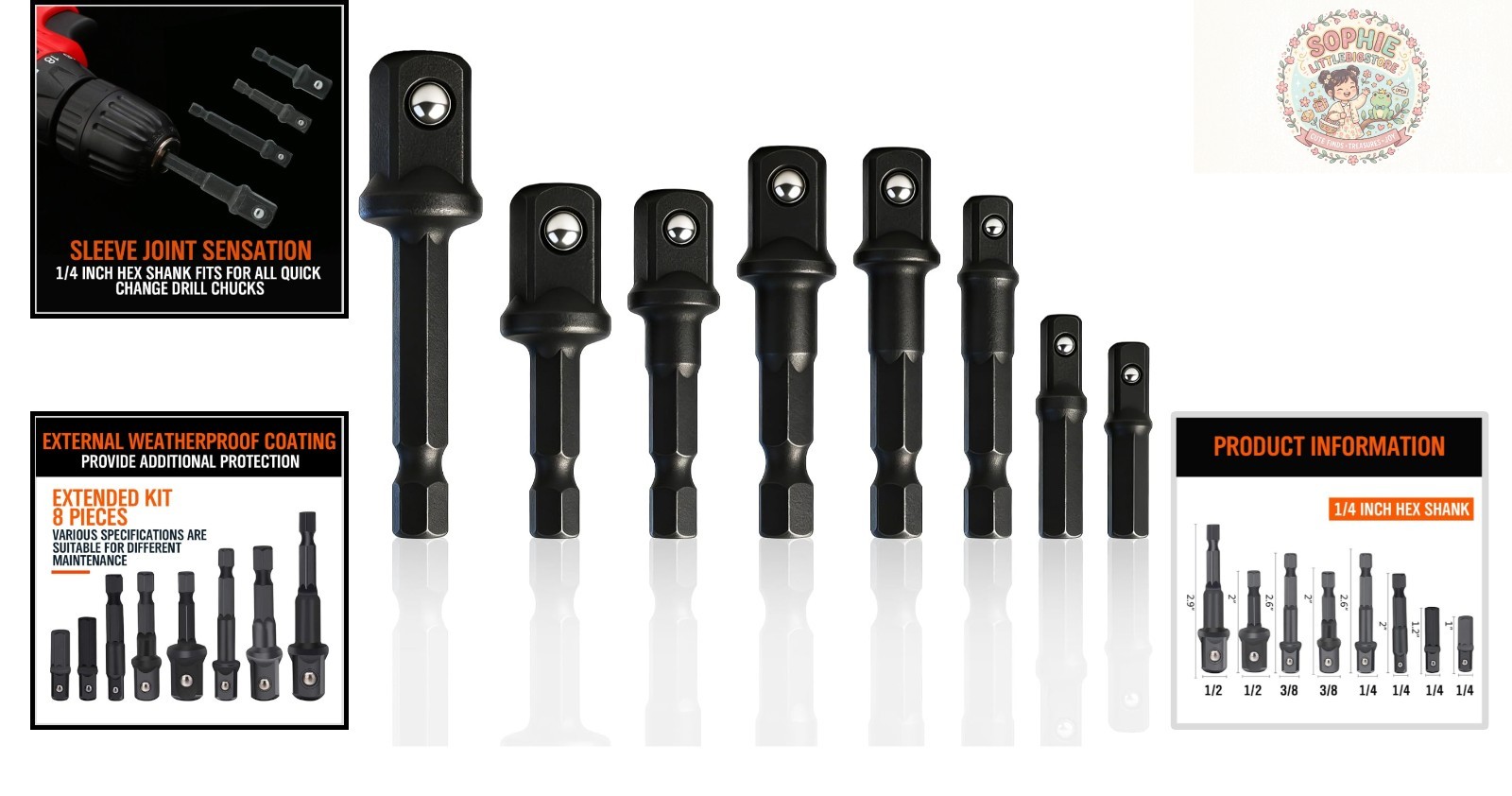 8-Piece Chrome Vanadium Socket Adapter Set – Weatherproof & Impact Grade