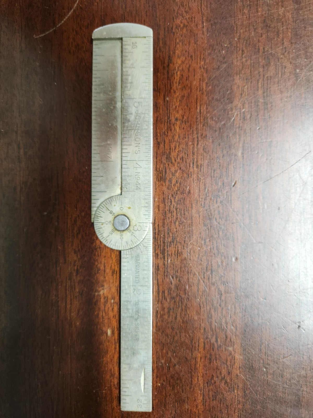 JOHNSON’S TOOLS LONG No. 44 GERMAN SILVER CALIPER PROTRACTOR RULER Jan 08, 1907