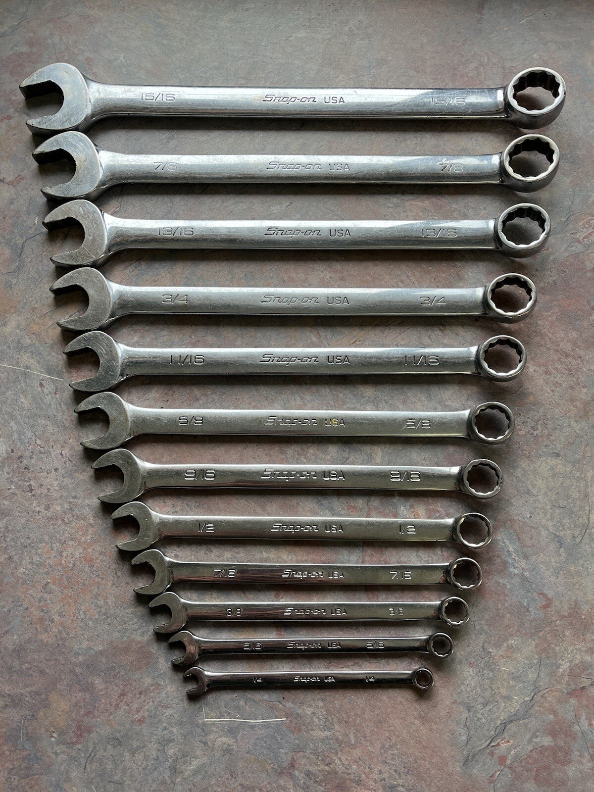 SOEX01 Snap On 13 Pc 12-Point SAE Flank Drive Combination Wrench Set 1/4”-15/16”