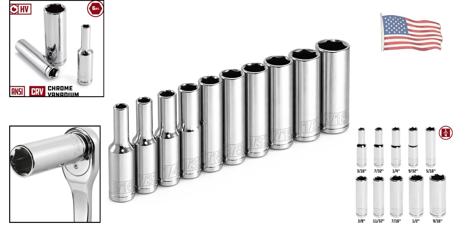 10-Piece Chrome Vanadium SAE Deep Socket Set – Precision Z-Drive Design