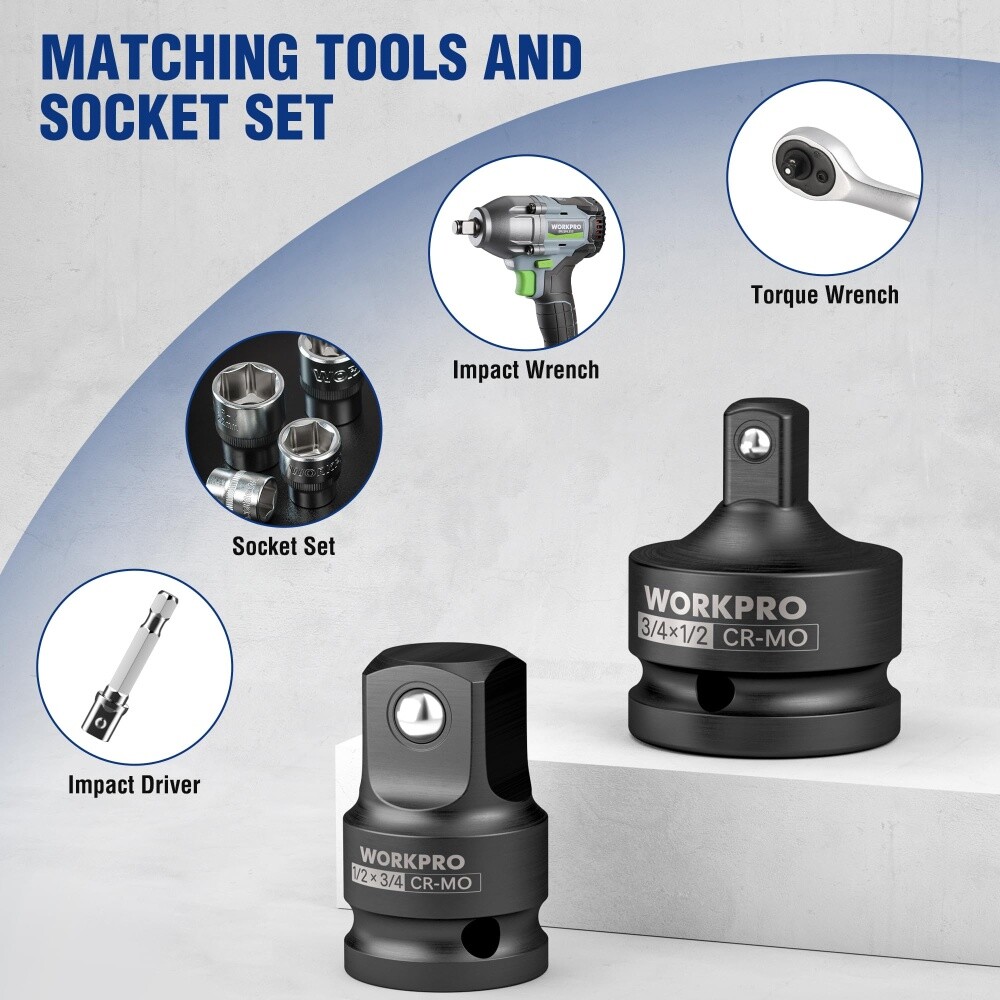 WORKPRO 2-Piece Impact Socket Adapter & Reducer Set for Impact Driver Conversion