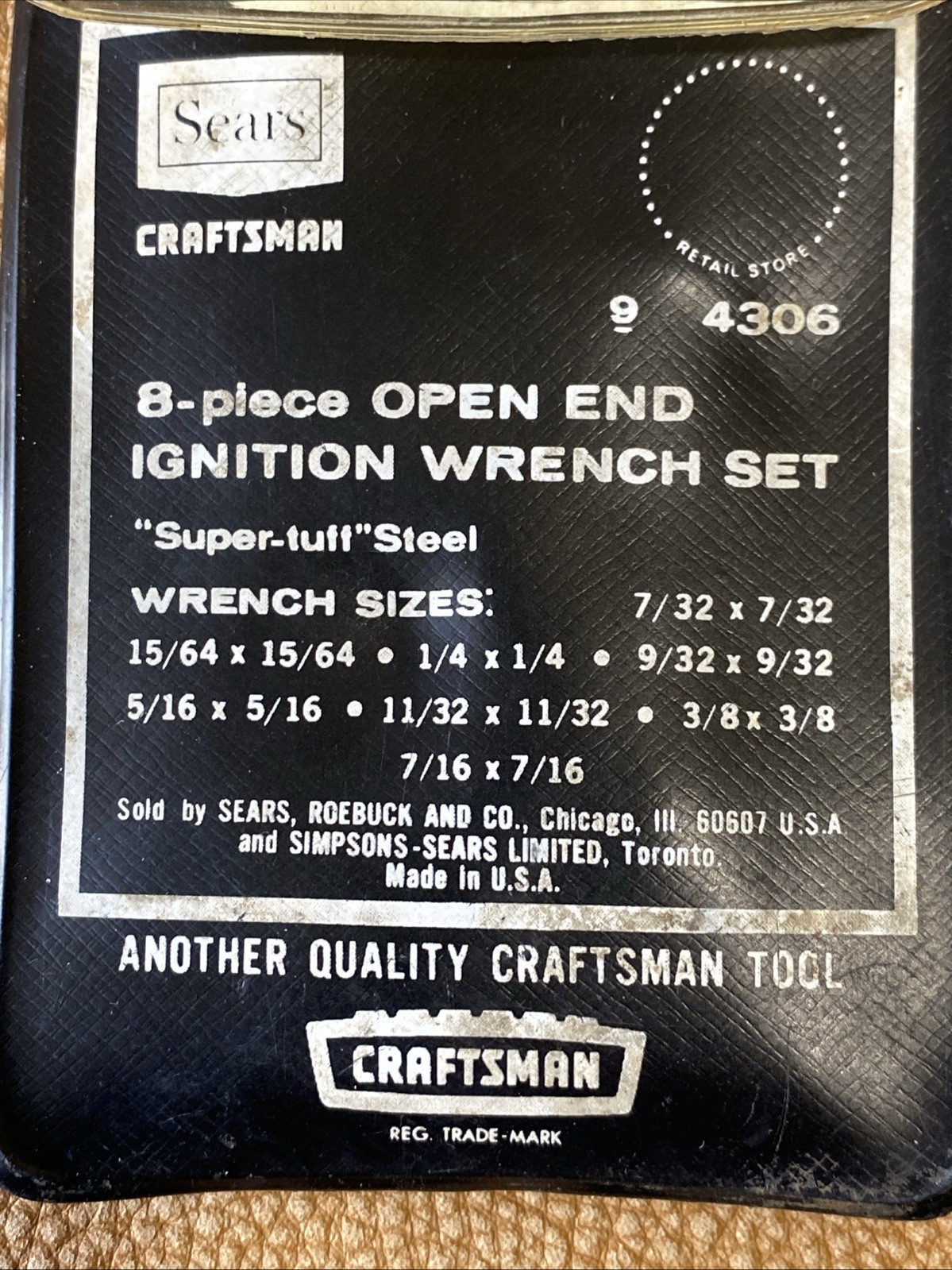 Craftsman 4306 V-Series SAE 8pc. Open End Ignition Wrench Set Vintage CROWN LOGO