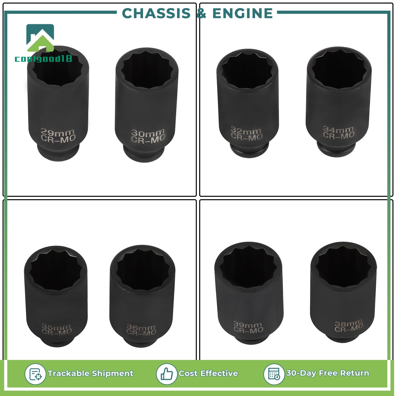 8PCS 1/2″ Impact Socket Set 1″ to 1-1/2″Drive Deep Spindle Axle Nut 12Point