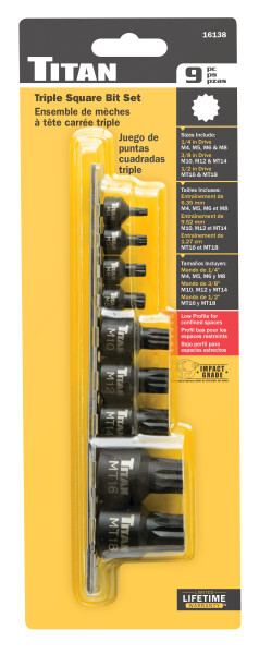 Titan 16138 9-Piece Low Profile Impact Triple Square Bit Socket Set