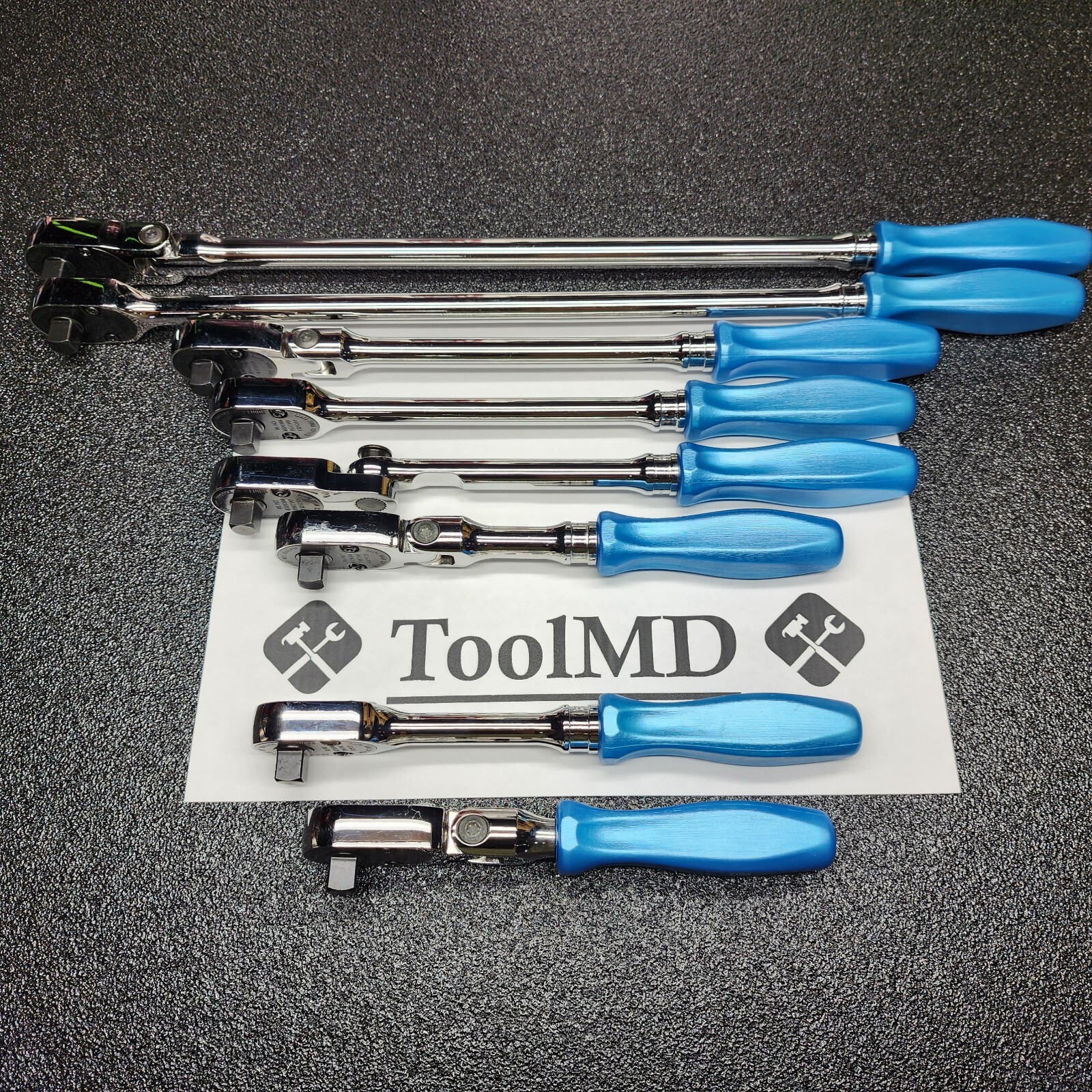 Snap-on Tools USA NEW 8pc PEARL BLUE 3/8″ Drive Fixed & Flex Head Ratchet Set