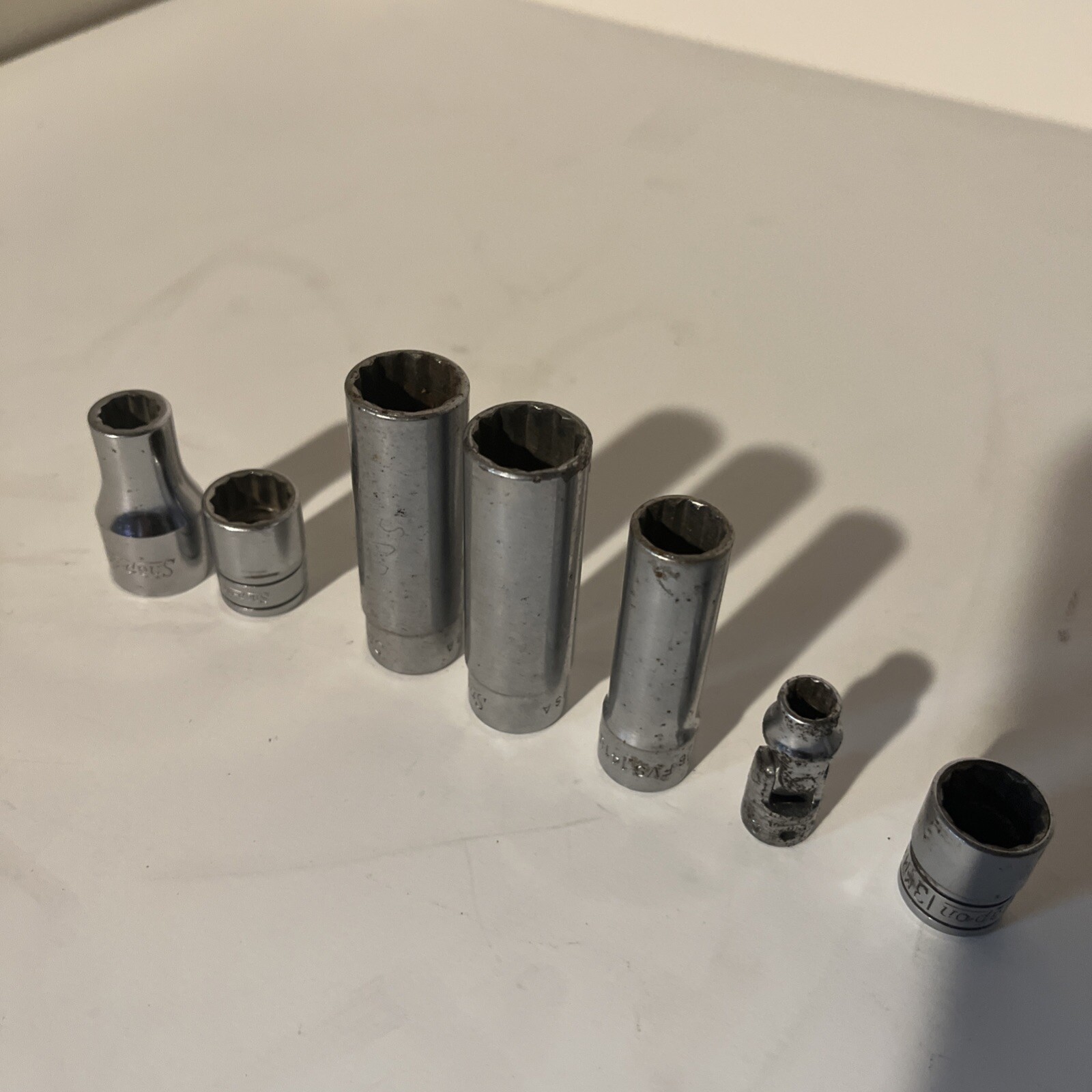 Snap On 3/8 & 1/2 Drive 7 Socket Lot Deep Shallow & Swivel 1/2 3/8 9/16 1/4 13mm