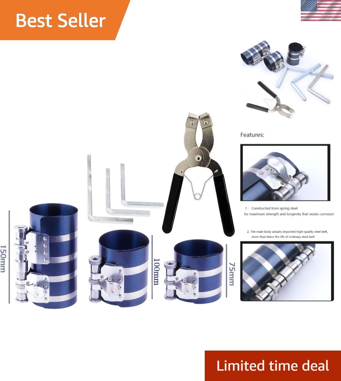 piston ring compressor tool Service Set,Car Engine Piston Ring Compressor Too…