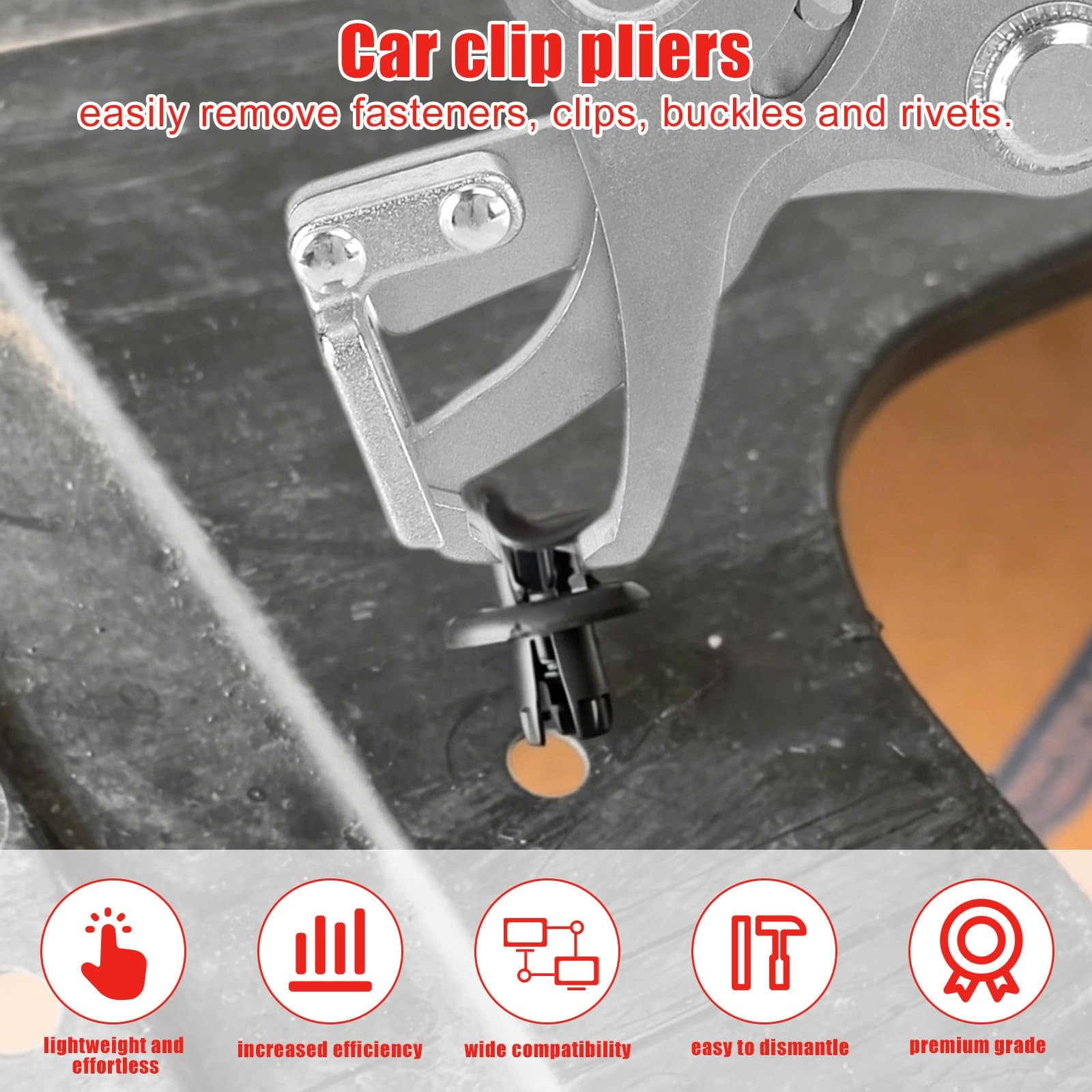 Fukaisu Car Clip Pliers with 2pcs Fastener Remover, Panel black, red, silver