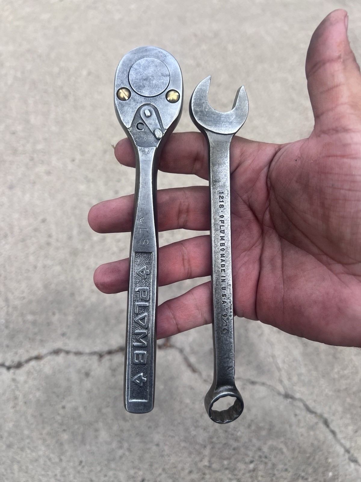 Vintage Plomb PLVMB 5249 3/8 Ratchet w/ Brass Screws & 1218 Open Ended Wrench
