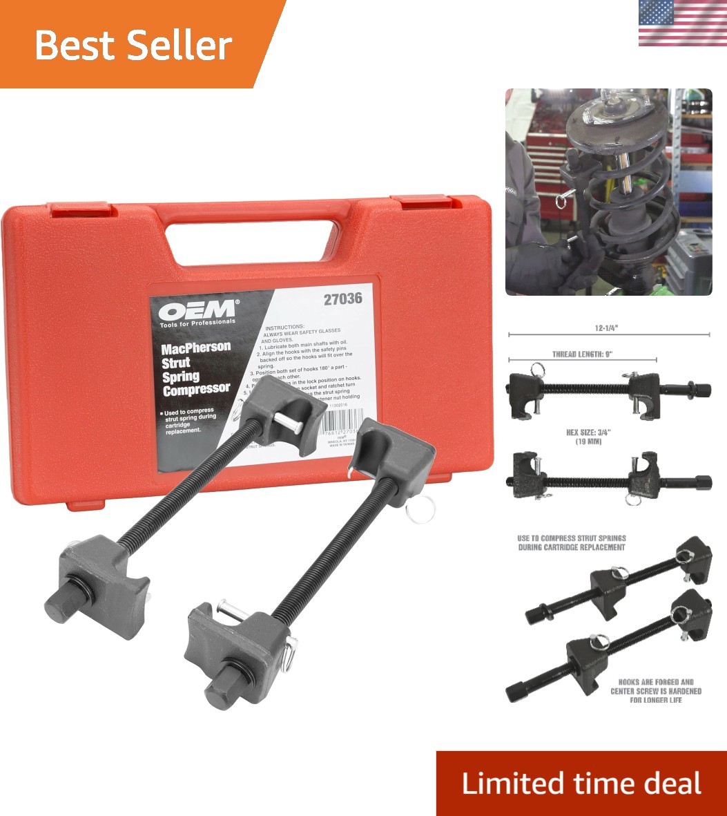 Universal 2-Piece MacPherson Spring Compressor Set – 9.75 Inch Max Safe Opening