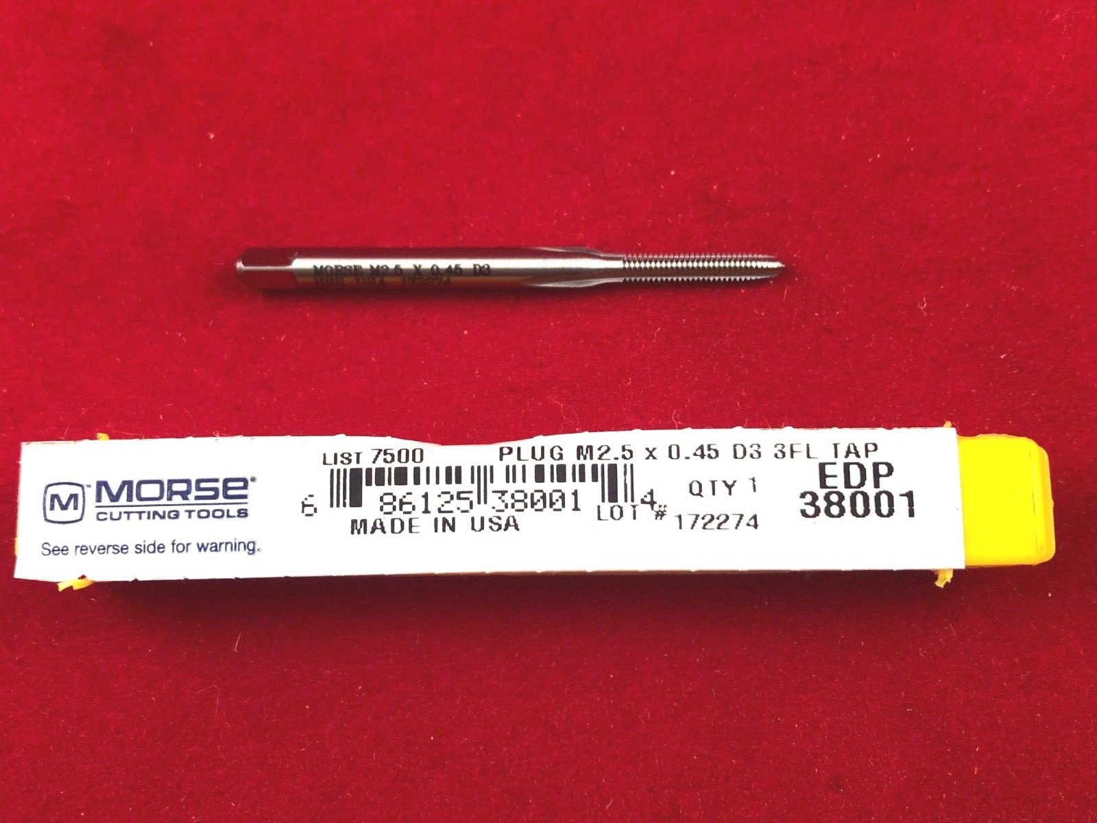 M2.5 X 0.45 2.5MM Plug Tap Morse MT3838001 HSS Hand Tap USA D4