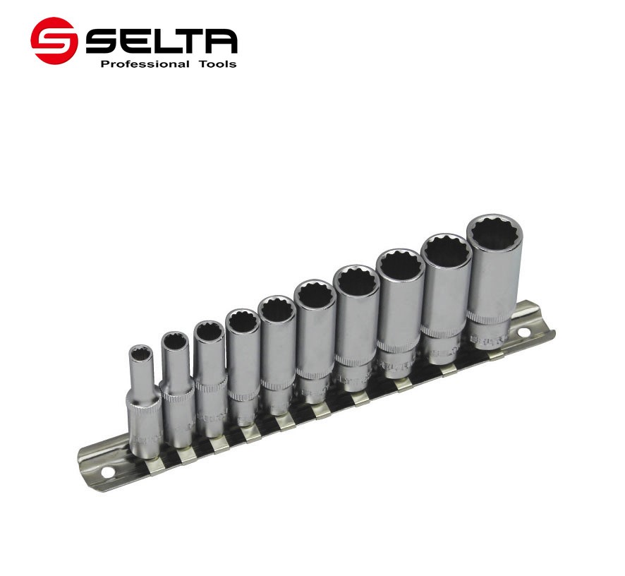 Selta Taiwan 10pc Cr-V 1/4″ dr Deep Socket 6pt/12pt: 5-6-7-8-9-10-11-12-13-14mm