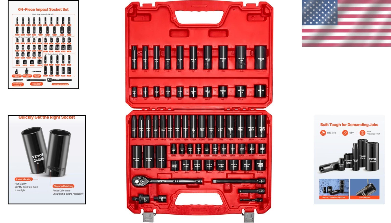 Vevor 64-Piece Impact Socket Set w/ Ratchet Handle