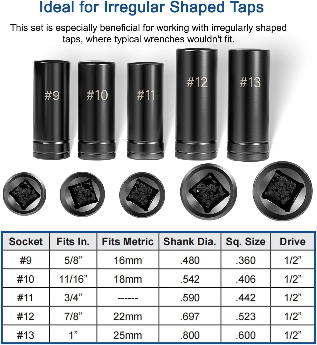 71670 Large Tap Socket Set Fit 5/8″, 11/16″, 3/4″, 7/8″ & 1″ (16mm-25mm) Taps