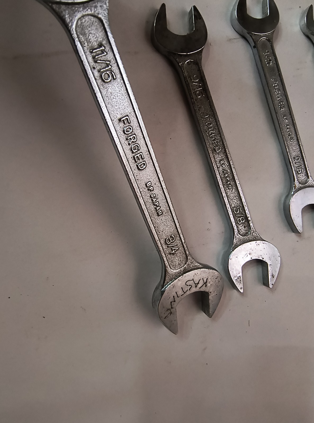 Vtg SEARS 4pc Open End Wrench Set Japan 11/16×3/4, 9/16×5/8, 1/2×9/16, 3/8×7/16