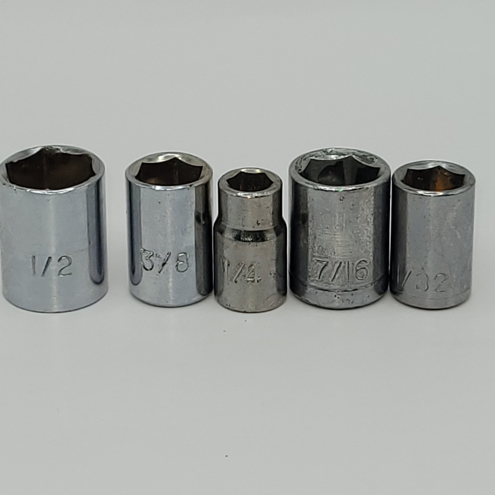 5 X 1/4″ drive sockets 6 Point SAE 1/2 3/8 1/4 7/16 11/32