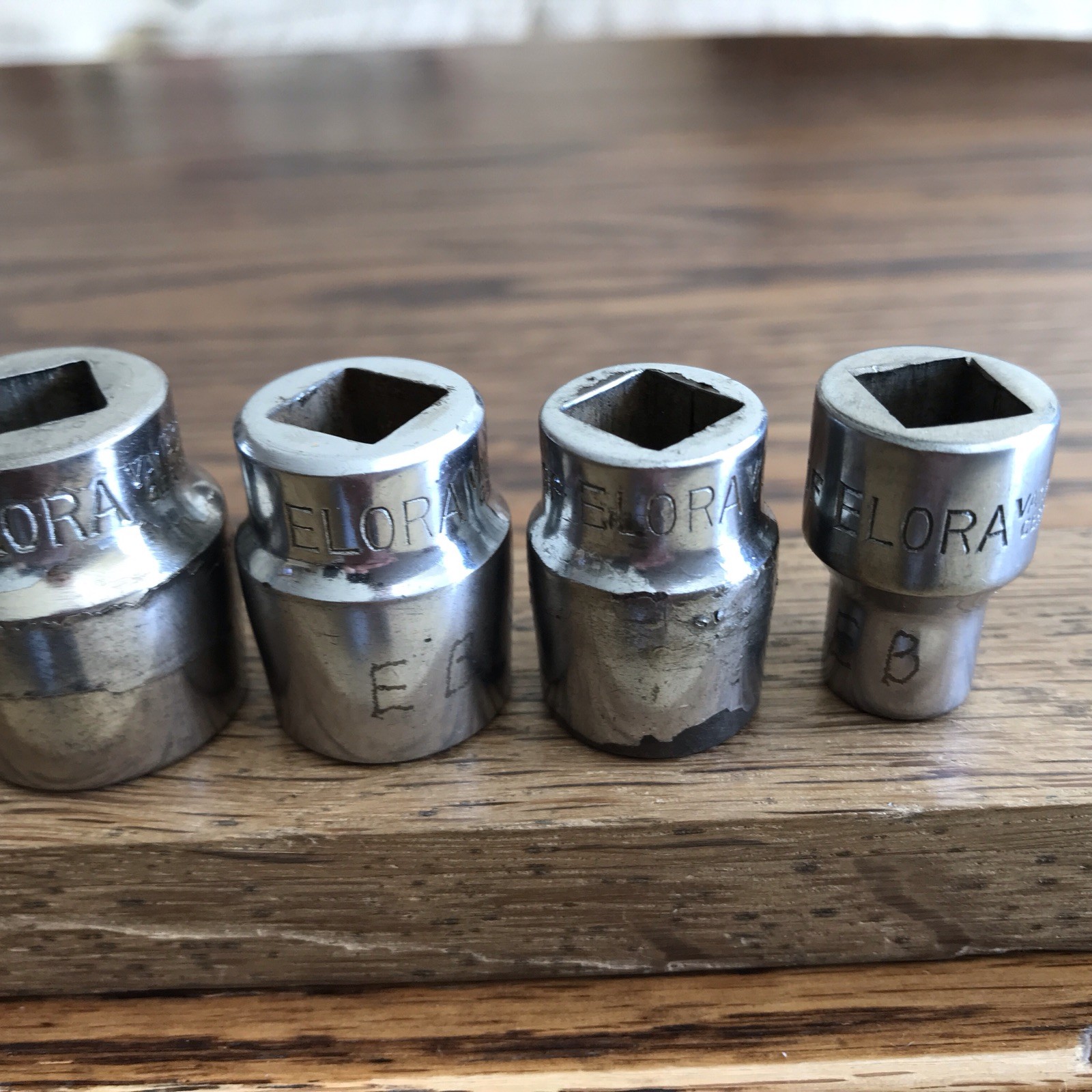 6 Vintage Elora 3/8” Drive Whitworth Sockets 1/2” To 1/8” BSW.