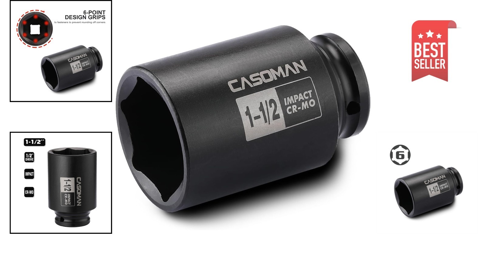 High-Torque 1-1/2″ SAE 6-Point Impact Socket – Chrome Molybdenum Steel Strength