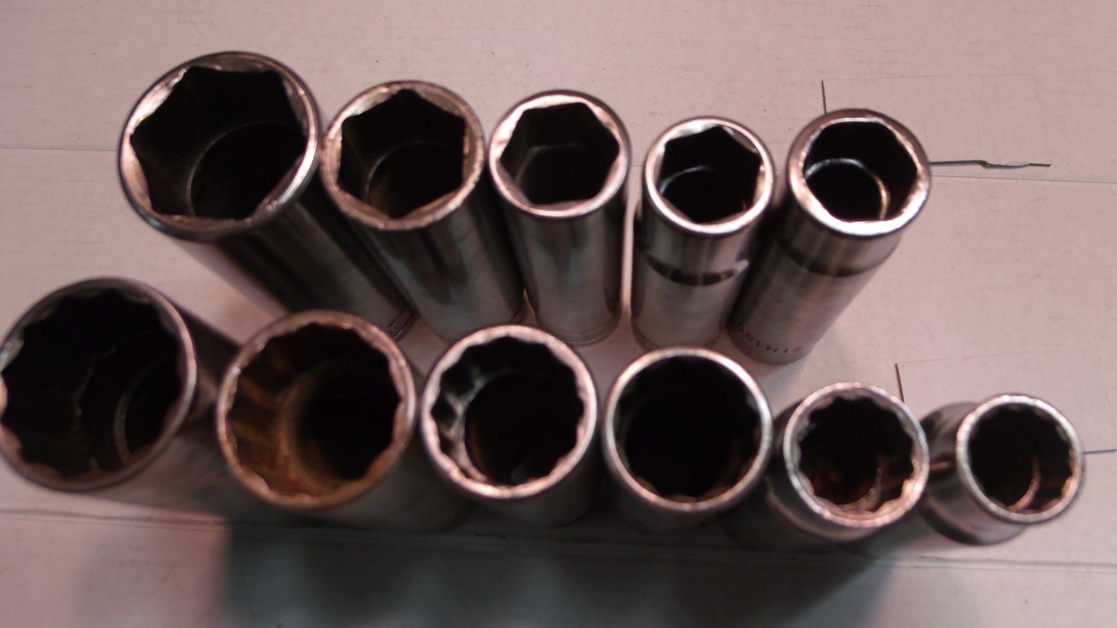 11 «SNAP-ON» U.S.A. 1/2″ DRIVE DEEP SOCKETS(5 ARE 6 POINT AND 6 ARE 12 POINT.)