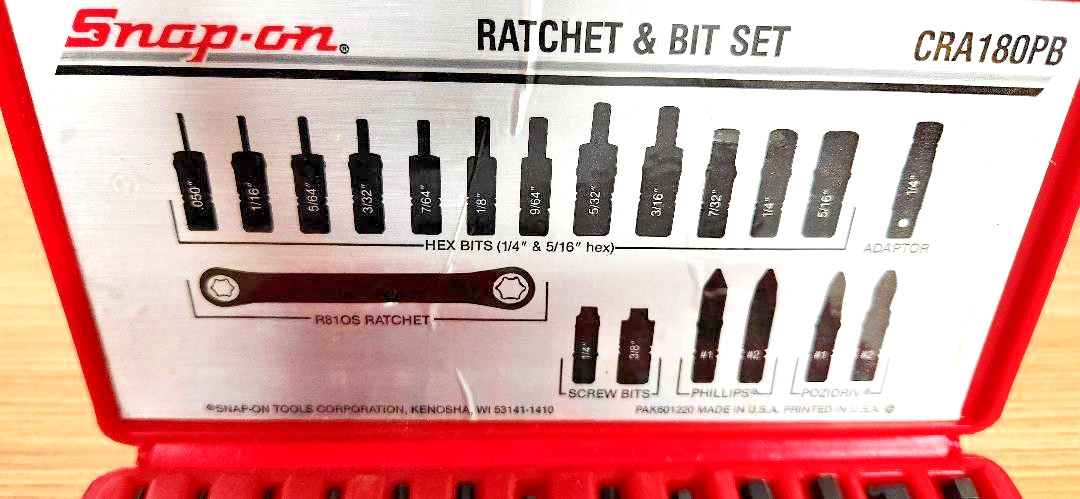 Snap-On 20 pc Ratchet & Bit Set – Model CRA 180PB Exc. Cond. *READ DESCRIPTION*