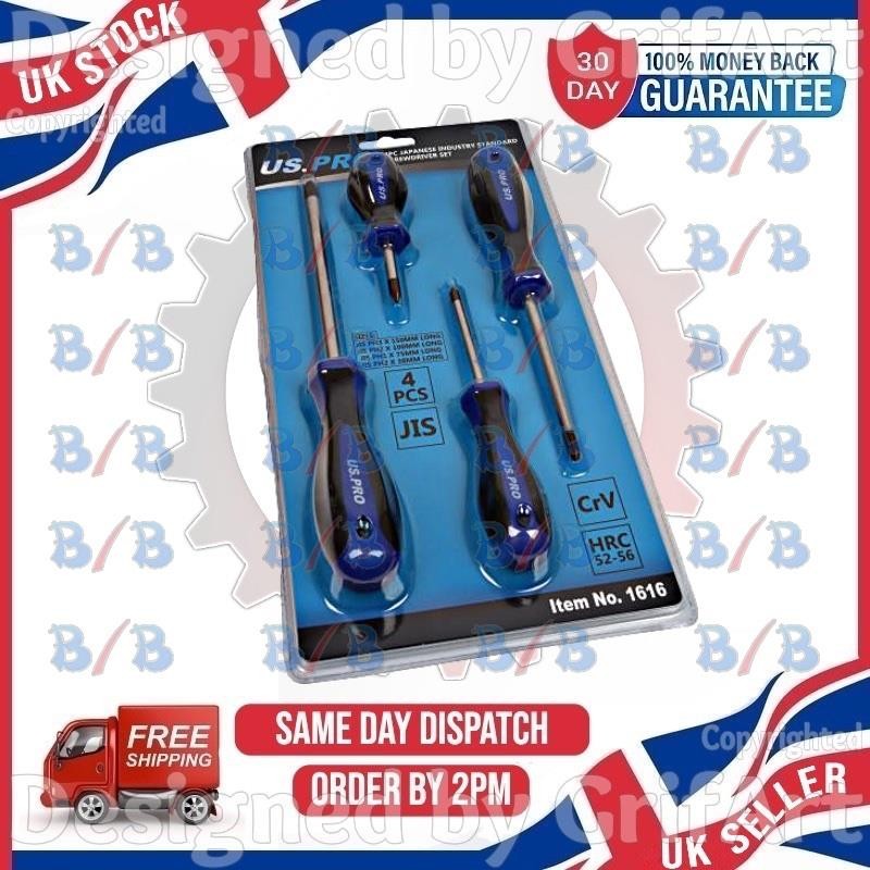 USPRO 4PC JAPANESE INDUSTRY INDUSTRIAL STANDARD SCREWDRIVER SET JIS PH1 PH2 PH3