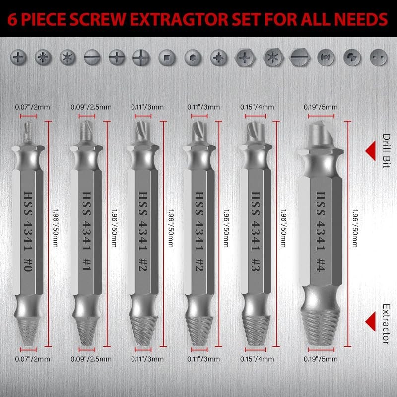 MAZING Damaged Screw Extractor Set, 6PCS Stripped Grab Kit, Easy…