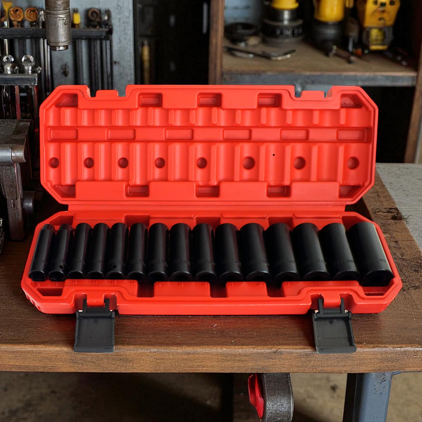3/8″ Deep Impact Socket Set 15pc 8-22mm Heavy Duty CRV c/w Storage Case Voche®