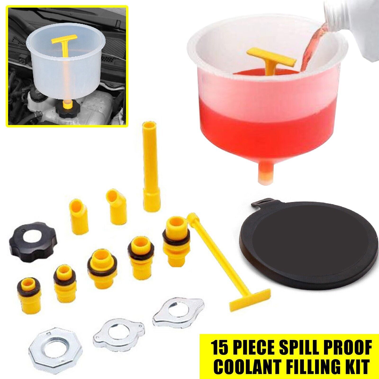 Radiator Coolant Filling Funnel Kit Spill Proof Cooling Fluid Bleeder Adapters