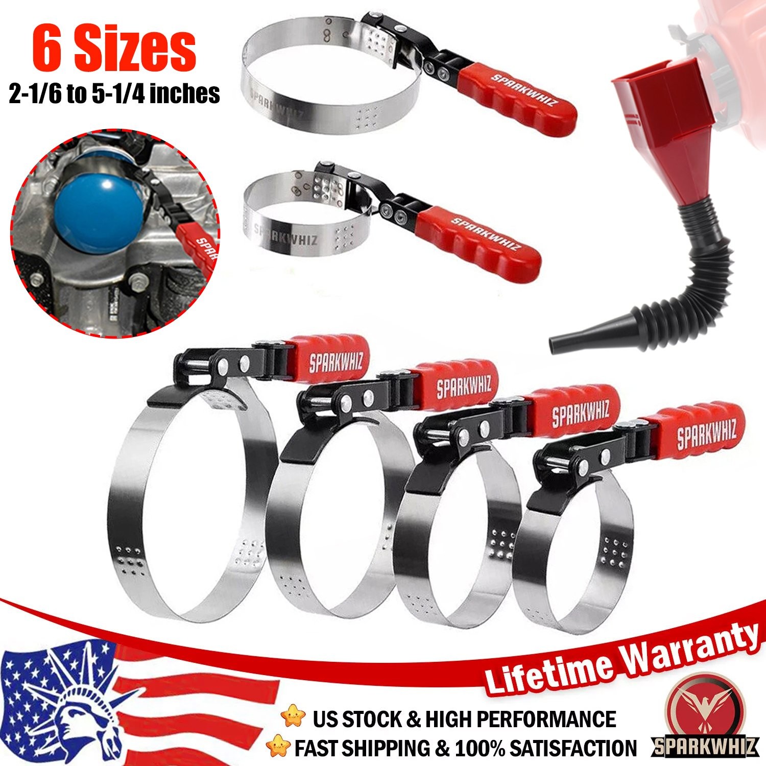 SPARKWHIZ 7 IN 1 Oil Filter Wrench Oil Filter Removal Tool Kit 2-1/6″ 5-1/4″