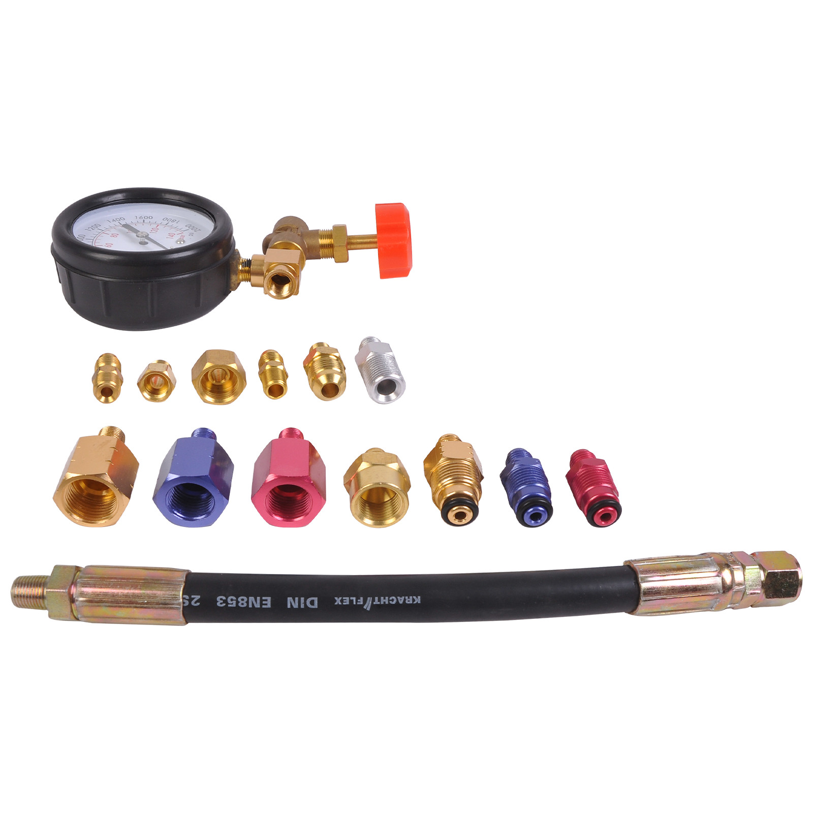 Power Steering Rack Test Auto Repair Tool 2000 PSI / 140 Bar Gauge 13 Adapters