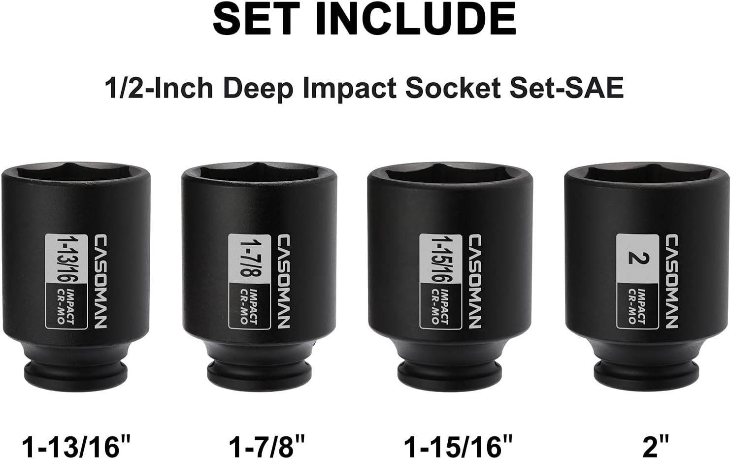 Heavy Duty 1/2-Inch Drive Deep Impact Socket Set – 4 Pieces, Corrosion-Resistant