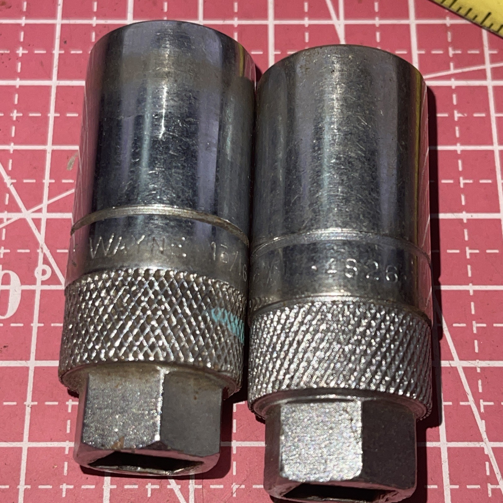 2 Pc S-K Wayne USA 4826 13/16 In SAE 1/2 Drive Spark Plug Socket Set Vintage SK