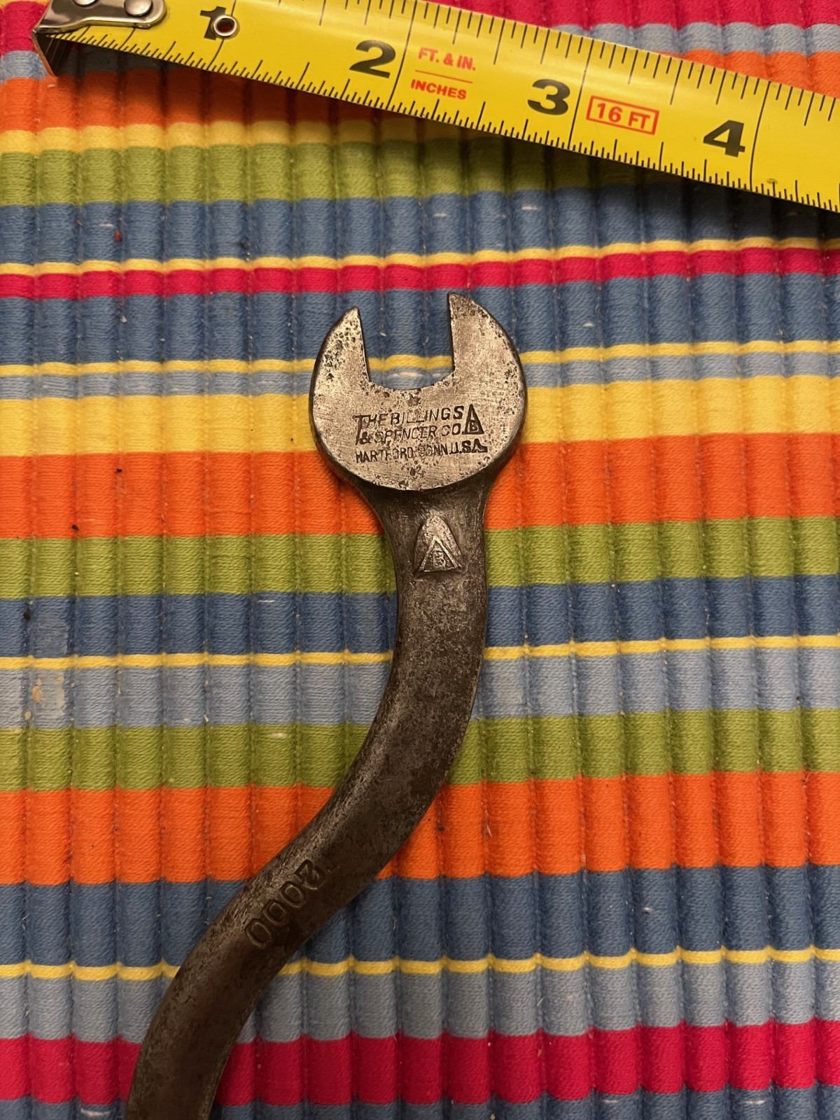 Vintage Billings & Spencer Co. Open End S-Curved Wrench # 2000 1/4OC X 3/16OC