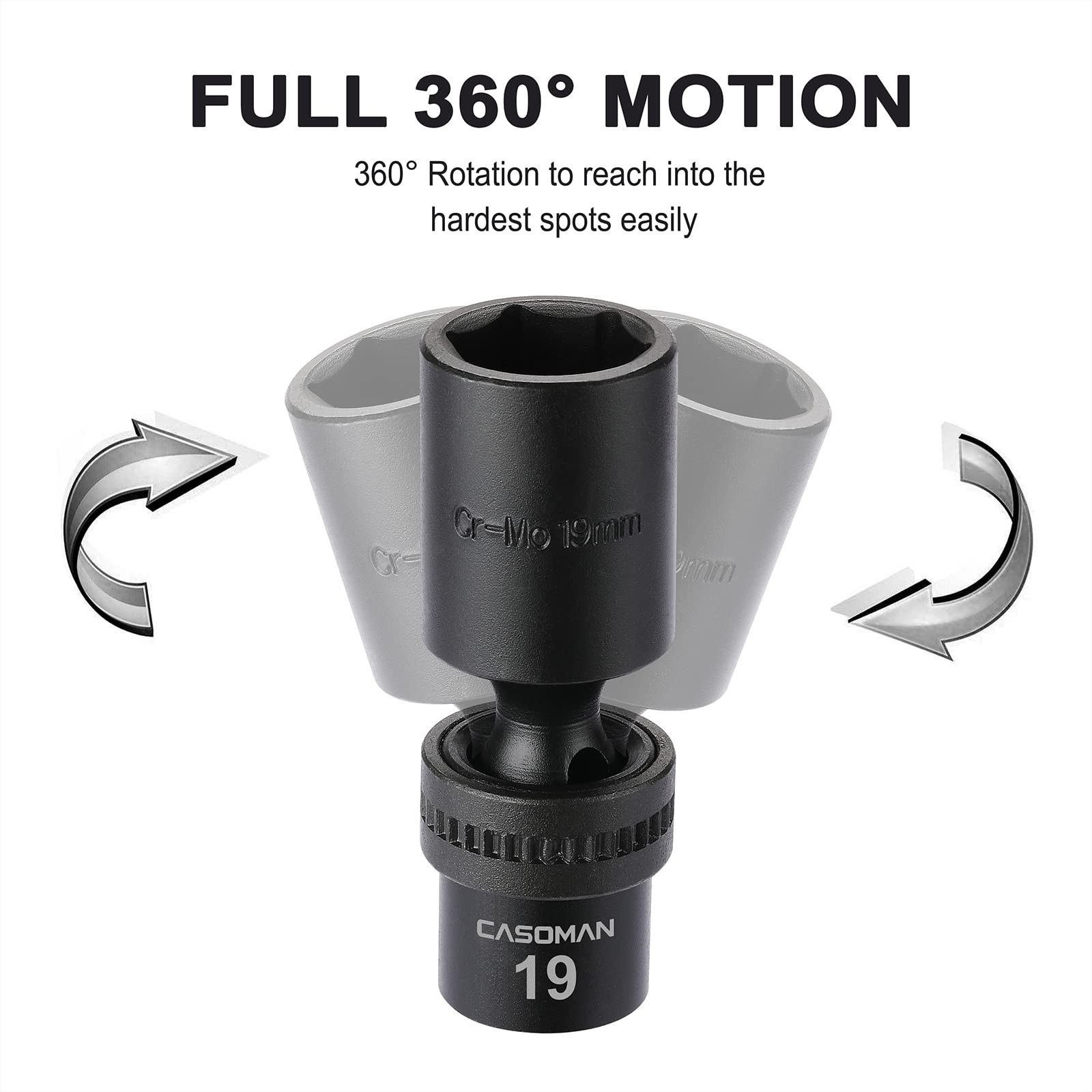 10 PCS 3/8″ Drive Deep Impact Socket Set, 6 Point, CR-MO, Metric 10-19mm Tools