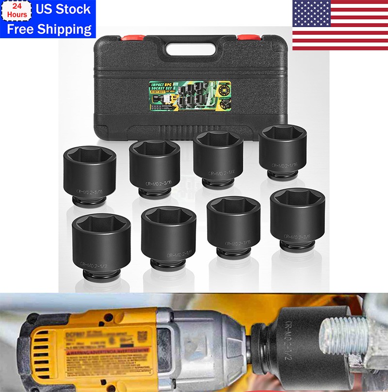 8Pc 3/4Inch Drive Jumbo Deep Large Impact Socket Set 6 Point SAE 2-1/16 to 2-1/2