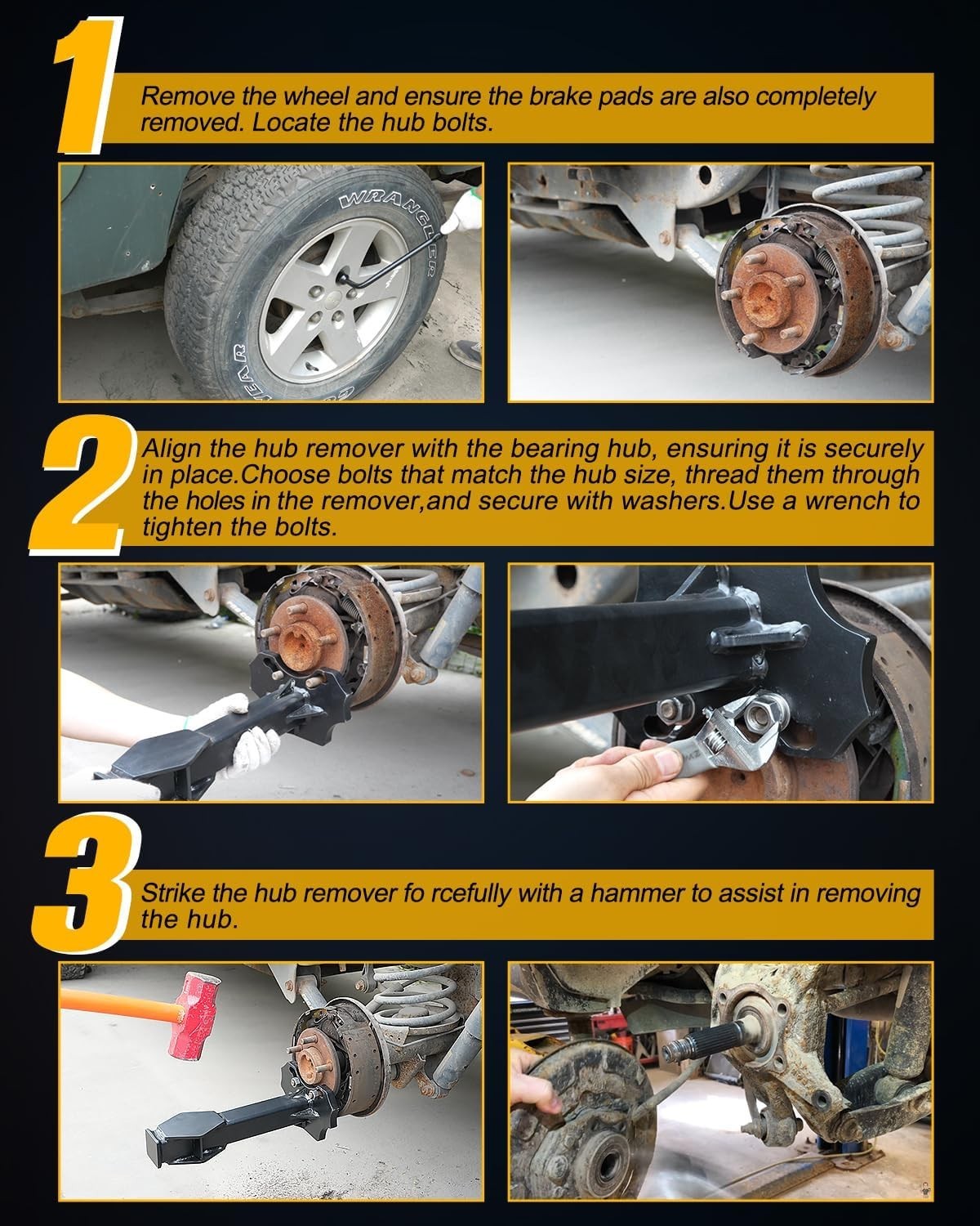 Wheel Hub Removal Tool Kit, Wheel Bearing Hub Remover Tool Set Compatible wit…