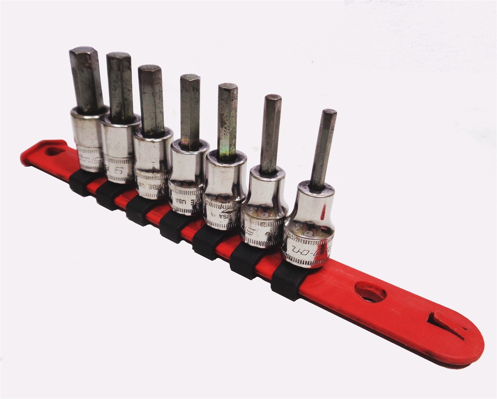 Snap-on 207EFAMY 7pc 3/8″ Drive Metric Hex Bit Socket Set (4-10 mm) & clip tray