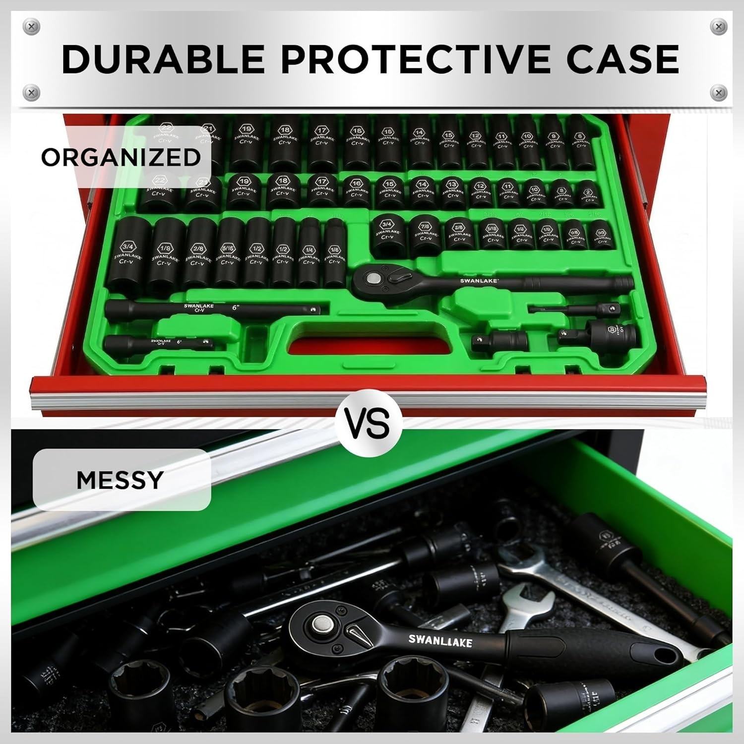 SWANLAKE 3/8» Drive Impact Socket Set, 50-Piece Standard SAE 5/16 to 3/4 inc…