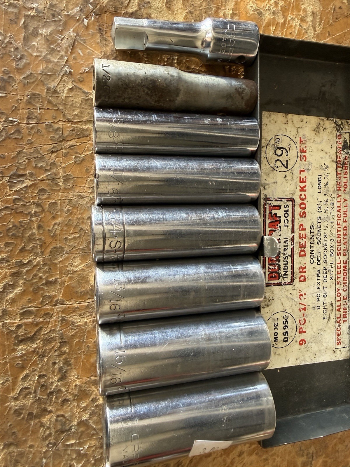 USA Made 1/2” Drive Deep Socket Lot Craftsman SK Dura-Craft Metal Case