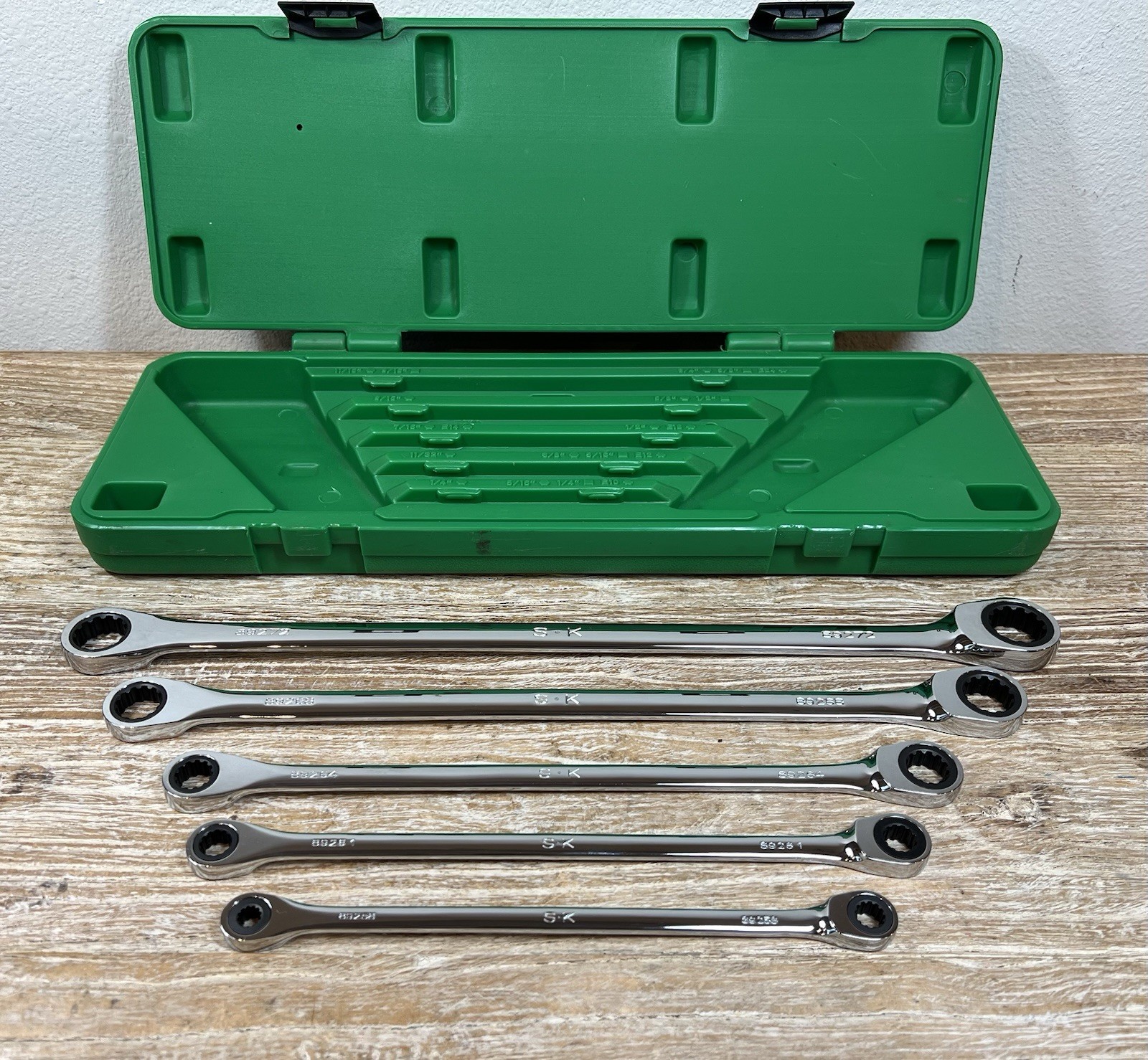 SK Tools 5pc 89250 XXL Long Spline SAE Box End Wrench Ratcheting 1/4 – 3/4” VG