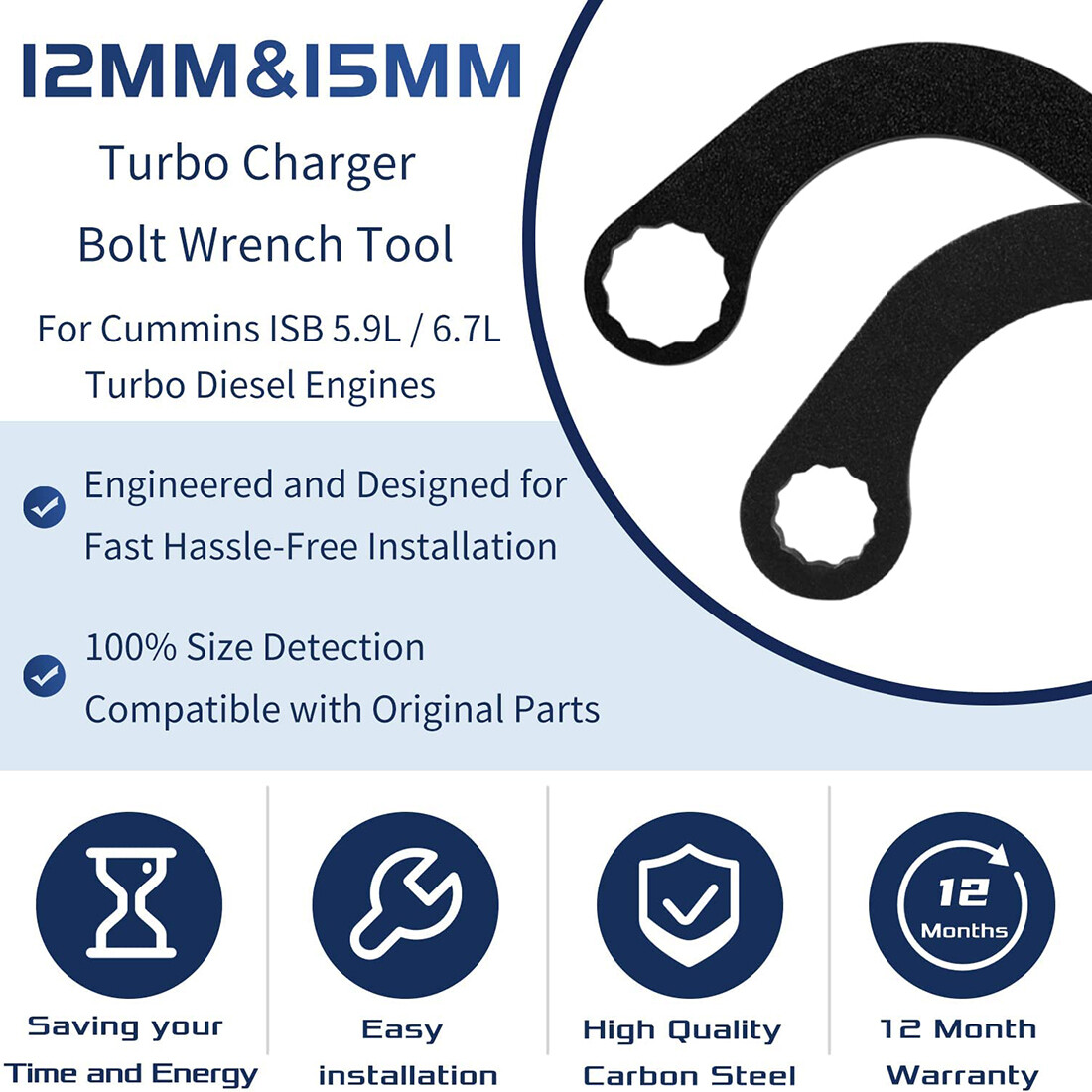 12mm&15mm Turbo Charger Bolt Wrench 9866B 9866A For Cummins ISB 5.9L 6.7L Diesel