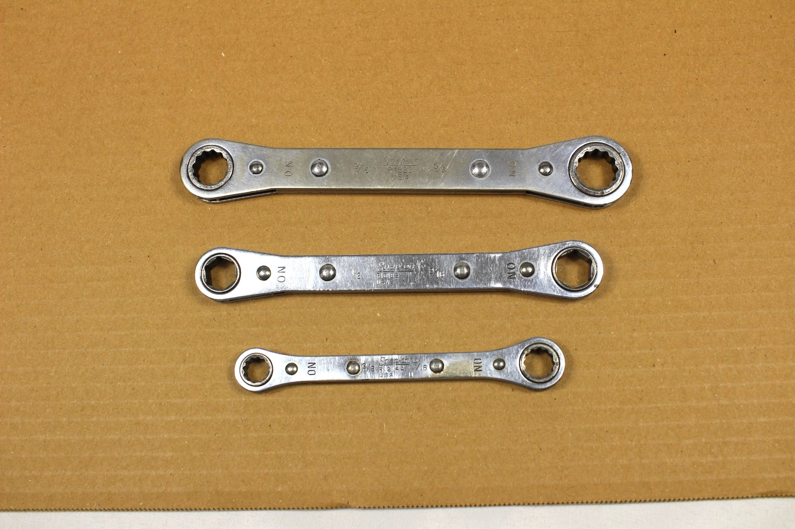 Snap-on 3/8″×7/16″-1/2”x9/16” -9/16”x5/8” 12pt Ratchet Wrench Lot Of 3 Pcs.