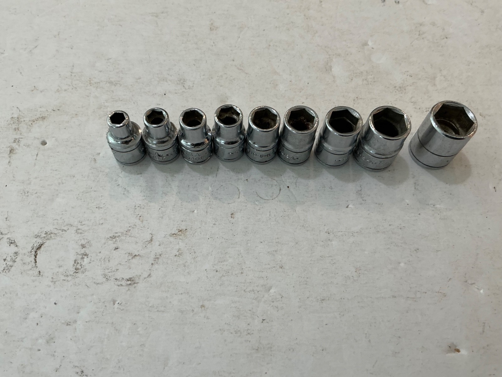 S-K tools 9 pc 1/4″ drive SAE shallow socket set 6 pt 3/16″-1/2″ USA made
