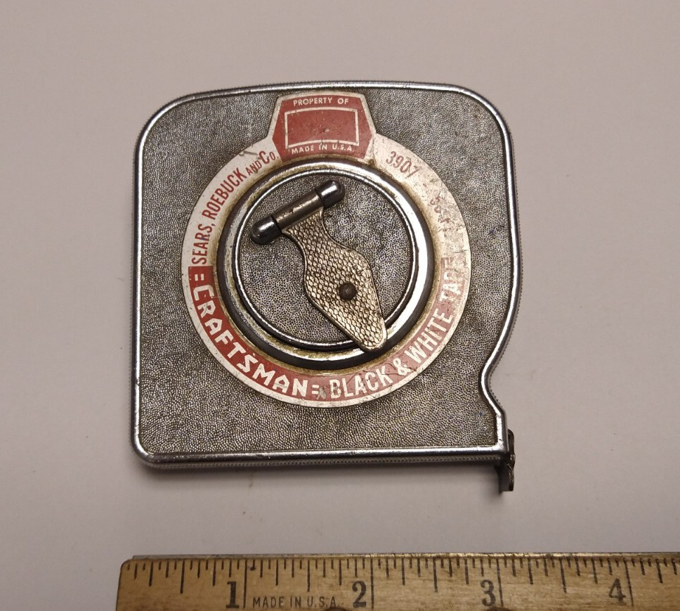 Vintage 50ft Craftsman Black and White Tape Measure Sears Roebuck CO 3907 USA