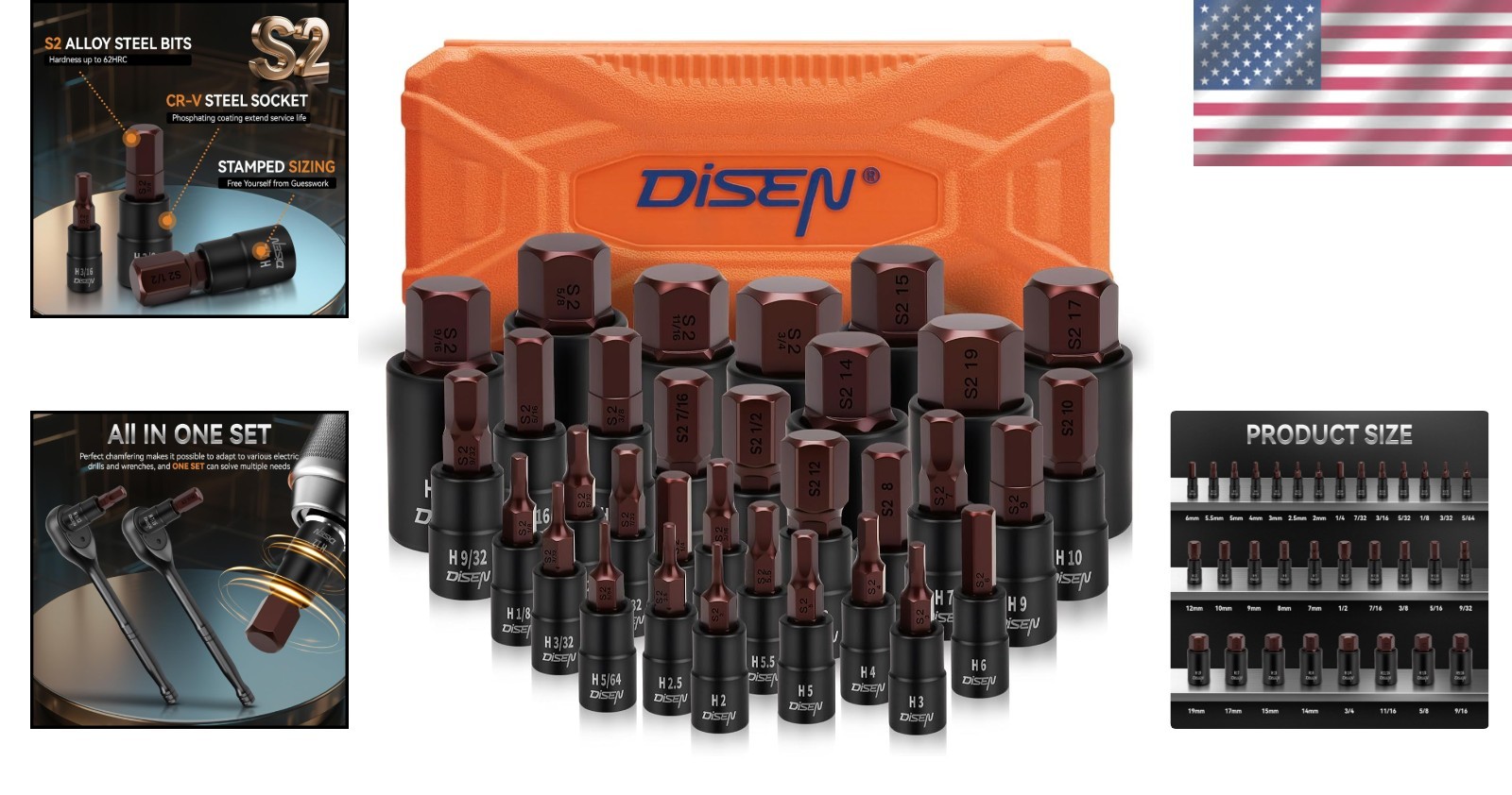 32-Piece Hex Bit Socket Set – SAE & Metric