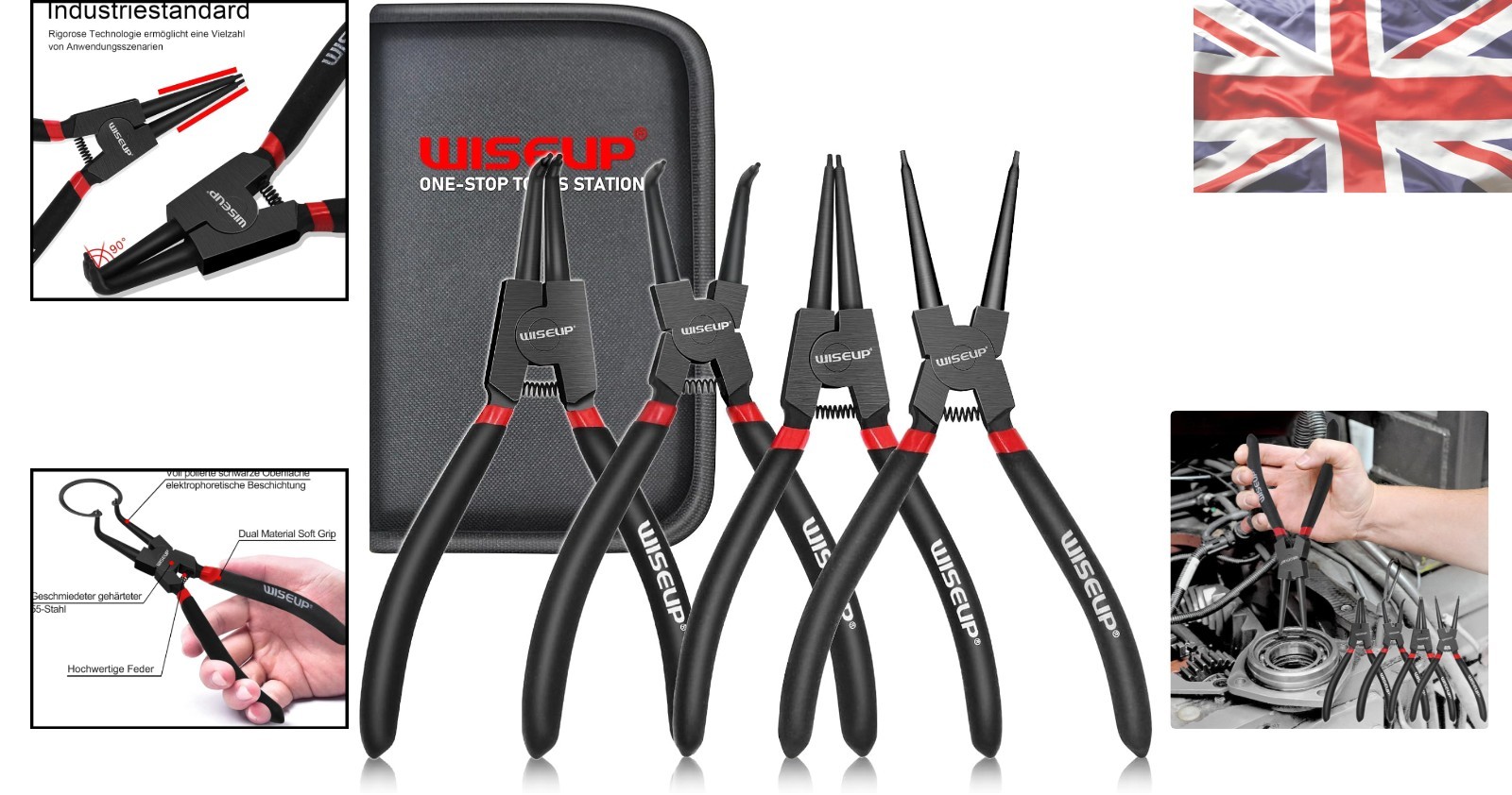 Versatile Circlip Pliers Set, 170mm Anti-Rust Tools with Convenient Storage Bag