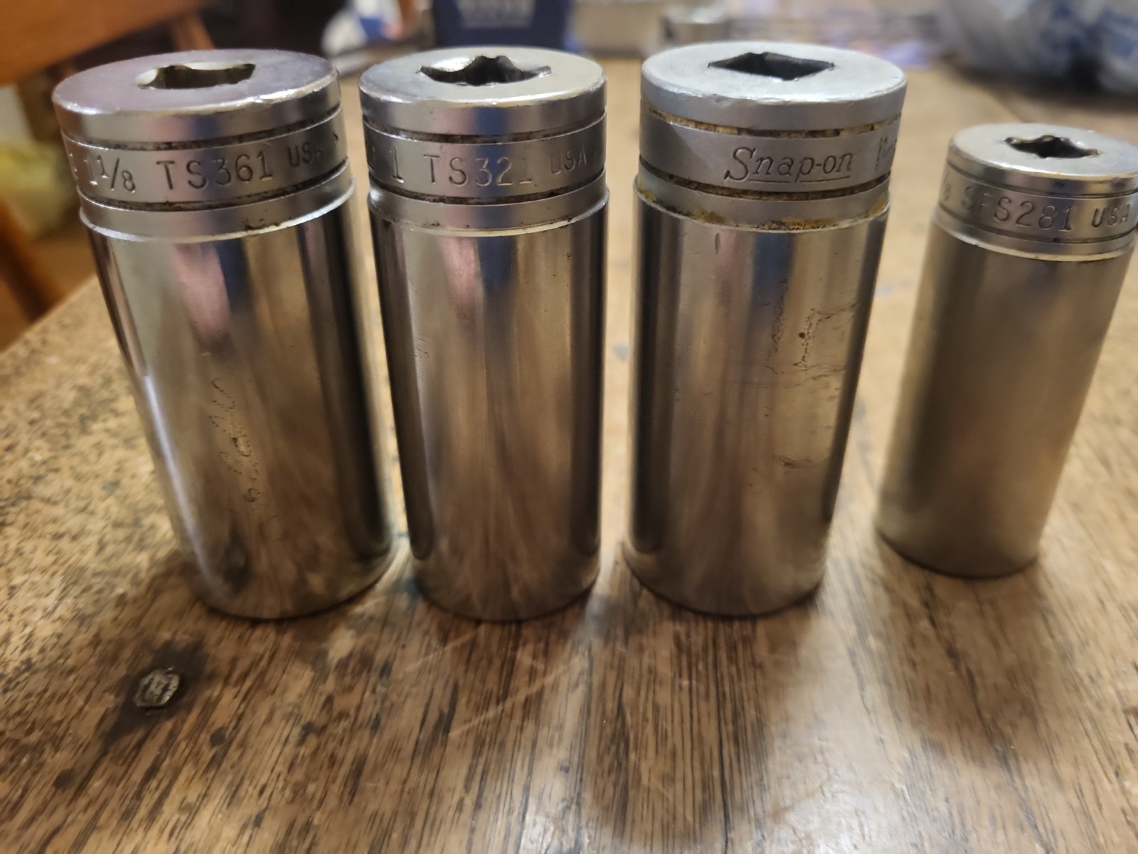 Lot 4 Snap On Deepwell Sockets TS321 TS361 S-341 SFS 281 7/8 1 1 1/16 , 1 1/8