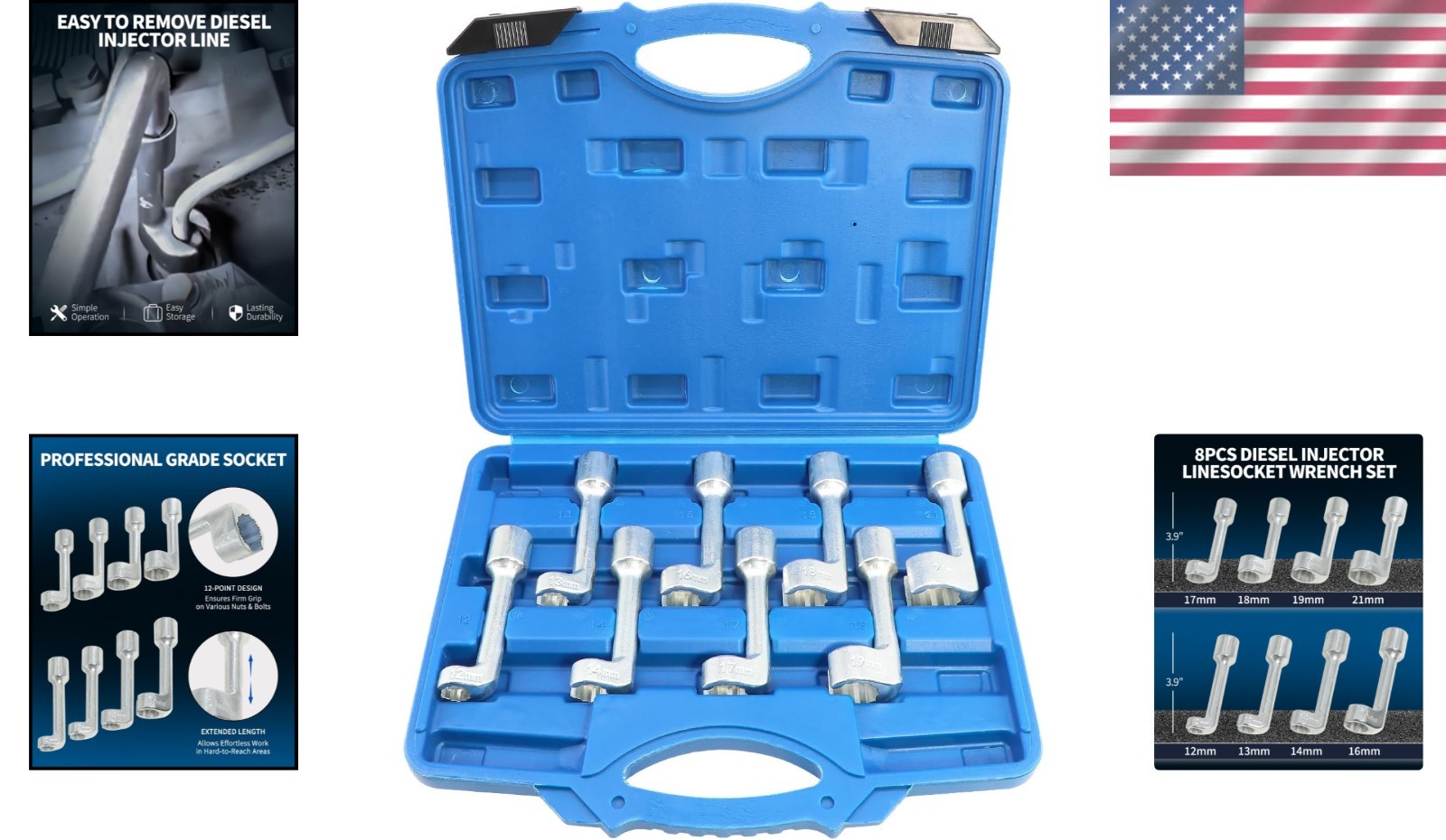Professional 8pc Diesel Injector Wrench Set